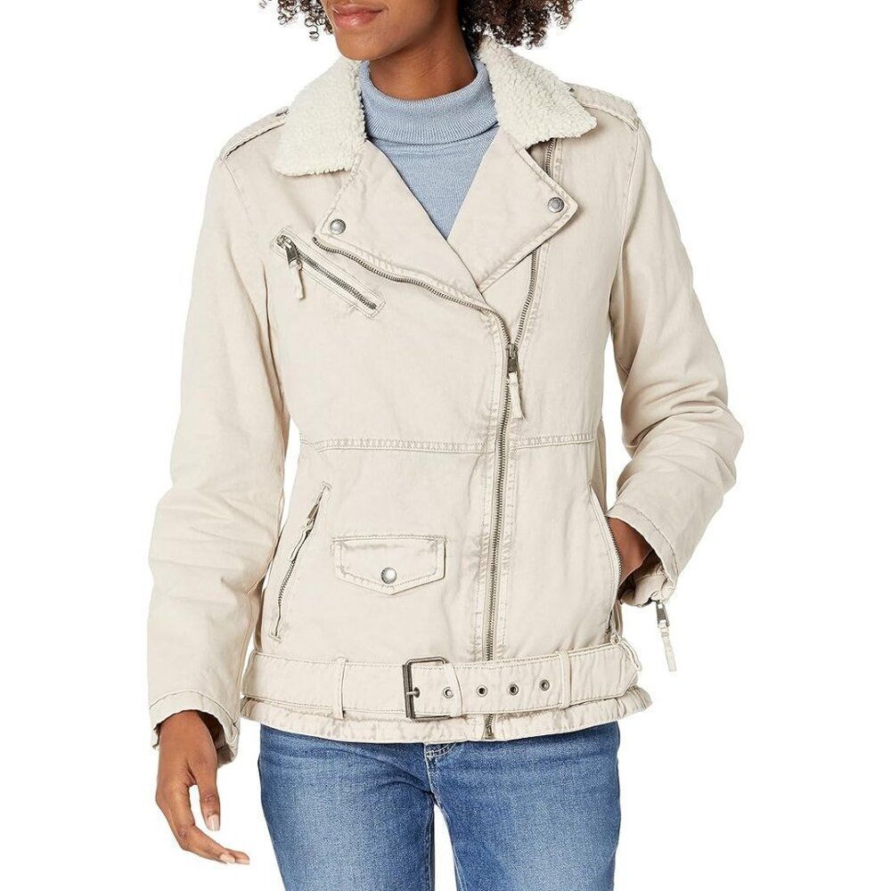 Levi's Women's Acid Wash Cotton Sherpa Oversized Moto‎ Jacket Size Medium
